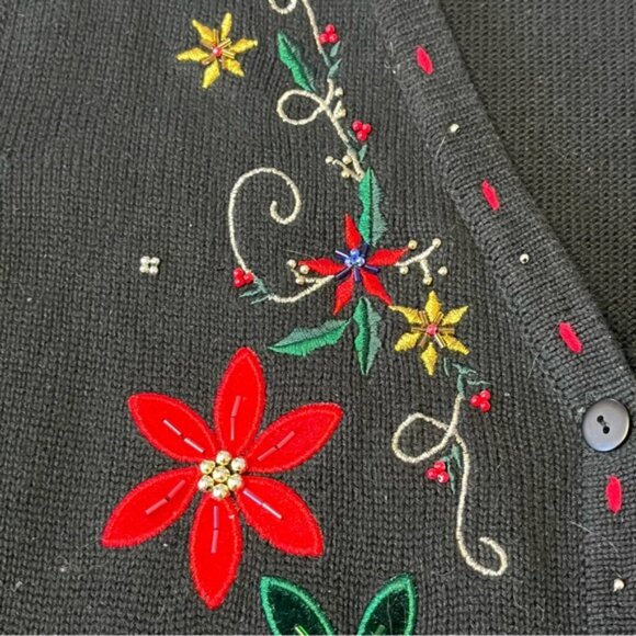 Vintage Tabi International Cotton Christmas Floral Embroidered/Beaded Vest - Picture 6 of 11